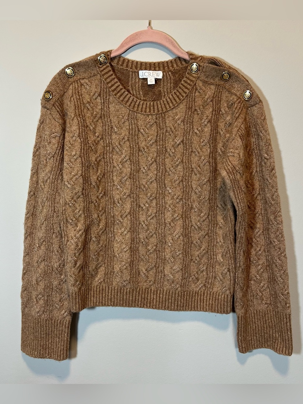 J. Crew Cable Knit Sweater With Buttons in Supersoft Yarn Brown Relaxed‎ Fit XS